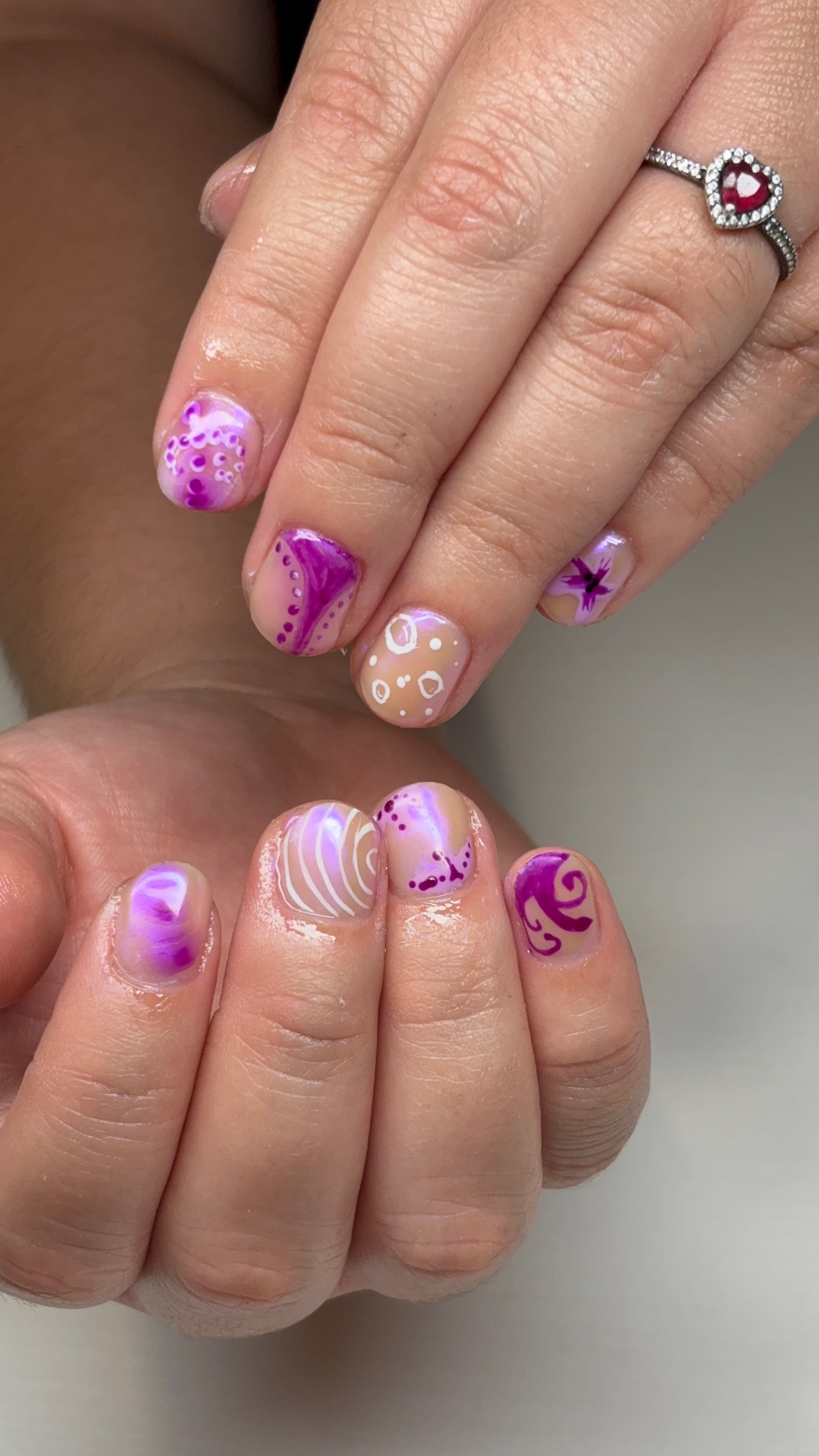 Purple and lavender floral nail art
